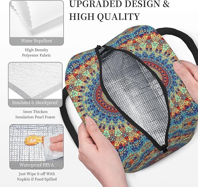 Mandala Lunch Bag Lunch Box for Women Men Boys Girls, Reusable Insulated Lunch Tote Bag, Leakproof Thermal Cooler Sack Food Handbags High Capacity for Work School Picnic Camping Gifts