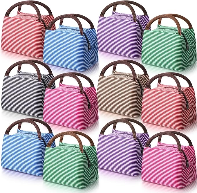 Nuogo 12 Pieces Insulated Lunch Bag Reusable Box Thermal Lunch Leakproof Tote Bag for Women Men Office School Work Picnic Beach Fishing