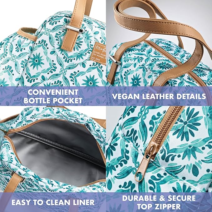 Fit & Fresh Lunch Bag For Women, Insulated Womens Lunch Bag For Work, Leakproof & Stain-Resistant Large Lunch Box For Women With Expandable Bottle Pocket, Zipper Closure Laketown Lunch Bag Aqua