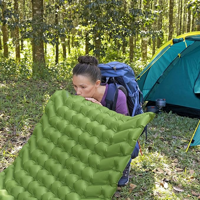 Bestway WanderLite 78 Inch by 28 Inch Large Rectangular Nylon Fabric Outdoor Sleeping Air Pad with Repair Patch and Storage Bag, Green