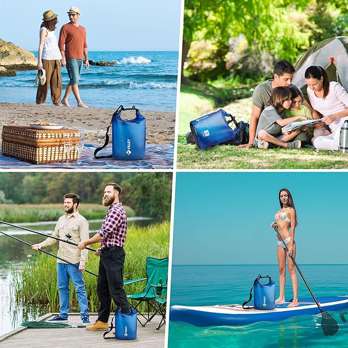 VILLEY Dry Bag Waterproof 5L Roll Top Sack Keeps Gear Dry Lightweight Dry Sack with Waterproof Phone Case for Kayaking Boating Camping Swimming and Beach Adventures Transparent Blue