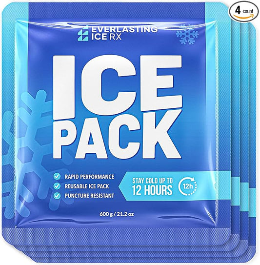 Rapid Performance Reusable Ice Packs for Coolers or Lunch Box | 4 Pack | Cold for Up to 12 Hours | Ice Packs for Cooler, Long Lasting for Camping, Beach