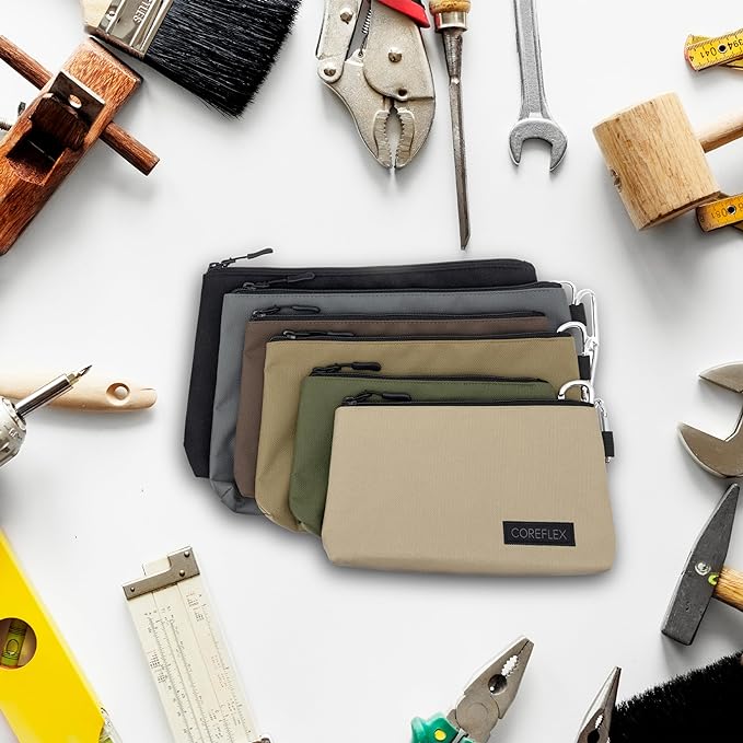 COREFLEX Premium Tool Pouch Zipper Bag, Small Tool Bag, Multipurpose Storage pouch, Heavy duty Flat Bottom Tool bag with YKK Zipper (6 pack Combo mixed size)