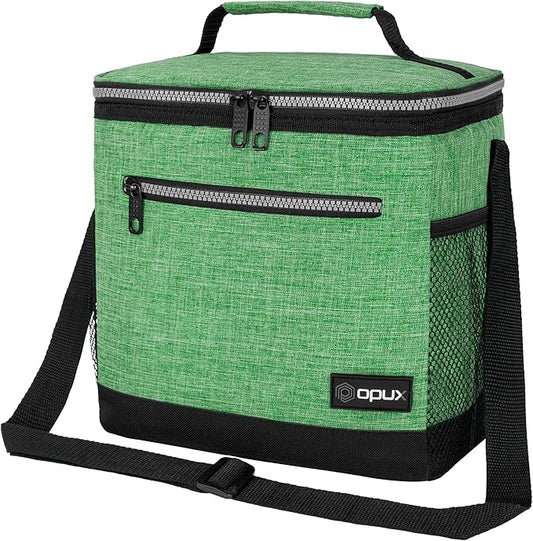 opux Extra Large Insulated Lunch Box Men Women, Lunch Bag for Work, Leakproof Soft Cooler Tote Adult, Lunch Pail, Picnic Beach Collapsible Food Bag with Shoulder Strap, Heather Green