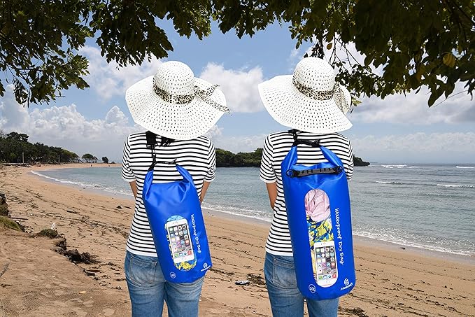 Waterproof Dry Bags Set Of 3 Dry Bag With 2 Zip Lock Seals & Detachable Shoulder Strap, Waist Pouch & Phone Case - Can Be Submerged Into Water - For Swimming (Navy Blue(Window), 5L)