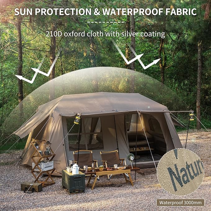 Naturehike Village Instant Tent, 4 Person 8 Person Camping Tent with Full Rainfly, Waterproof Large Cabin Tents for Car Camping