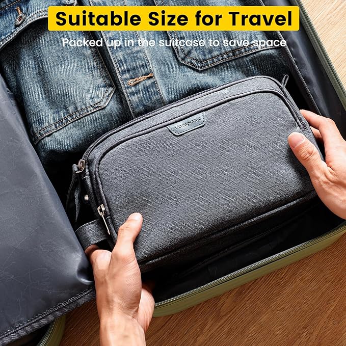 Vorspack Travel Toiletry Bag for Men - Water Resistant Mens Toiletry Travel Bag Dopp Kit Shaving Bag for Bathroom Toiletries Gifts - Grey