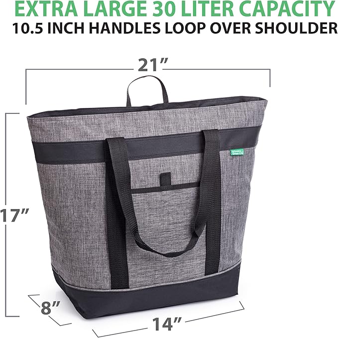 Jumbo Insulated Cooler Bag (Charcoal) with HD Thermal Insulation - Premium, Collapsible Soft Cooler Makes a Perfect Insulated Grocery Bag, Food Delivery Bag, Travel Bag, Beach or Picnic Bags