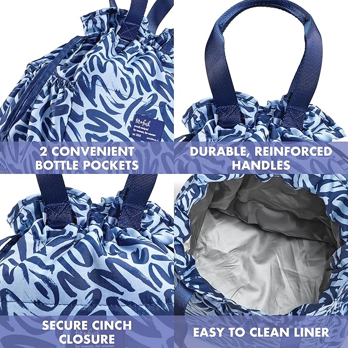 Fit & Fresh Lunch Bag For Women, Insulated Womens Lunch Bag For Work, Stain-Resistant Large Lunch Box For Women With Containers, Cinch Closure Cromwell Bag Navy Brush Strokes