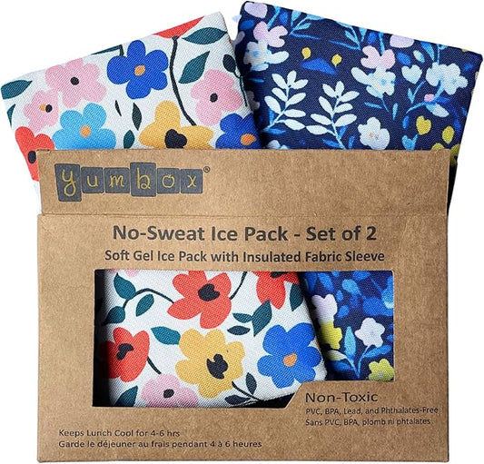 Yumbox Reusable Soft Ice Packs with Fabric Sleeve for Lunch Box and Cooler, Sweatproof, Pack of 2 Gel Ice Packs (Flowers)