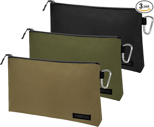 COREFLEX Premium Tool Pouch Zipper Bag, Small Tool Bag, Multipurpose Storage pouch, Heavy duty Flat Bottom Tool bag with YKK Zipper (3 pack Large 12inch)