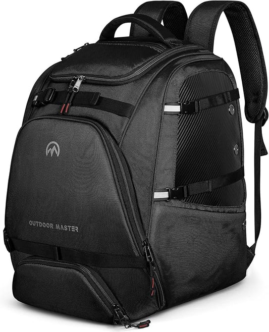 OutdoorMaster Ski Boot Bag, 50L Waterproof Snowboard Bag for Air Travel, Travel Boot Backpack for Ski Helmet, Goggles-Black