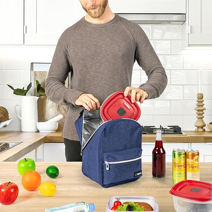 opux Lunch Box for Girls Boys Kids, Insulated Leakproof Lunch Bag, Reusable Teen Lunch Boxes for School, Medium Large lunchbox for Women Men Adult for Work with Front Back Pocket (Navy Blue)