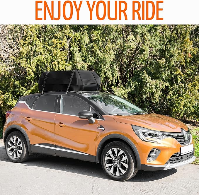 ZONETECH Car Roof Cargo Bag Water Resistant with a Protective Anti Slip Mat – 8 Reinforced Premium Quality Straps Rubberized Extra Cushioning Pad, Travel, Touring, Road Trips for Vehicle, SUV