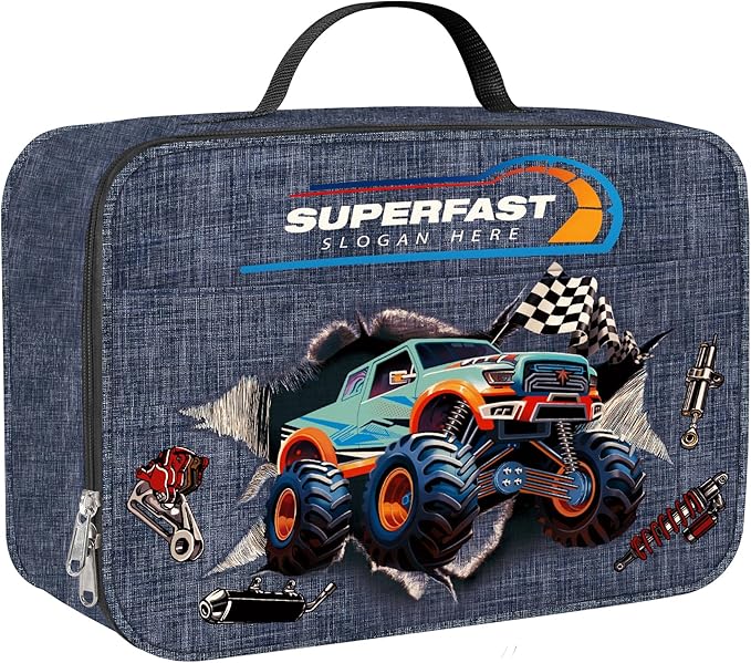 Clastyle 3D Insulated Kids Lunch Bag Large Thermal Cooler Bag for Boy Picnic School Lunch Box Tote,Monster Truck