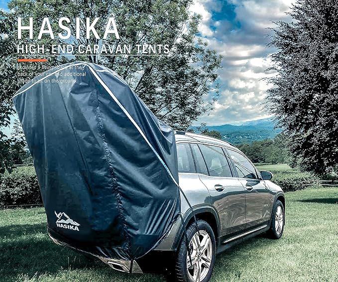Hasika SUV Camping Tent Car Tailgate Shade Awning with Screen Net Waterproof 3000MM UPF 50+ Black (Small)
