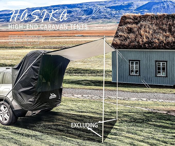 Hasika SUV Camping Tent Car Tailgate Shade Awning with Screen Net Waterproof 3000MM UPF 50+ Black (Small)