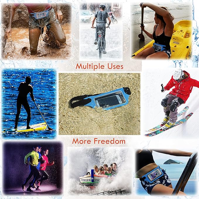 Ultimate Blue Waterproof Running Swimming Belt: Phone & Essentials Holder for Gym, Beach, Kayaking, Ski! Fits iPhone, Samsung - Touchscreen, IPX8 Rated Dry Waist Pouch - Adventure-Ready Performance!