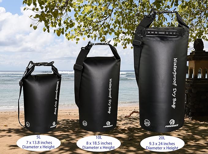 Waterproof Dry Bags Set Of 3 Dry Bag With 2 Zip Lock Seals & Detachable Shoulder Strap, Waist Pouch & Phone Case - Can Be Submerged Into Water - For Swimming (Black, 10L)