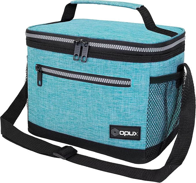 opux Insulated Lunch Box Men Women, Lunch Bag for Work School, Leakproof Soft Cooler Tote Adult, Large Lunch Pail Kids Boys Girls, Picnic Beach Food Bag with Shoulder Strap, Turquoise Blue