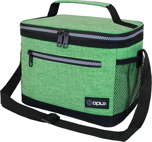 opux Insulated Lunch Box Men Women, Lunch Bag for Work School, Leakproof Soft Cooler Tote Adult, Large Lunch Pail Kids Boys Girls, Picnic Beach Food Bag with Shoulder Strap, Heather Green